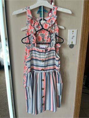 Set of 2 Girls Dresses by Little Lass - Coral White Blue